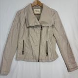 Thread‎ & Supply Moto Jacket Womens M Cream Faux Leather Ribbed Knit Biker Photo 0