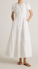 NWT Quince Women’s 100% Organic Cotton Poplin Tiered Maxi Dress White Sz M Photo 0