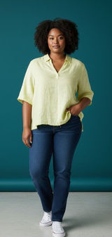 Tahari Womens 100% linen‎ green/yellow top size 1X Photo 0
