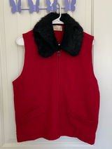 Vintage Tally Ho women’s vest 100% wool‎ faux fur collar zip red fashion Photo 0