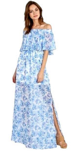 Show Me Your Mumu Dress Women XS Blue‎ White Floral Mama Blues Hacienda Maxi Photo 0