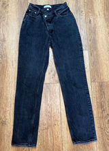 Abercrombie & Fitch Curve Love The Dad High Rise Jeans 25/0L Black Grunge Faded Photo 0