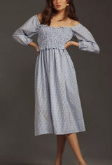 Maeve Smocked Midi Dress Striped Polka Dot Midi Size large Photo 0
