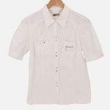 La Rok White Gold Button Shirt Womens‎ Size S Y2K Office Siren Cotton Stretch Photo 0