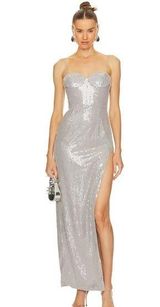 Sau Lee Opal Gown Maxi Dress Gray Sequin Size 2 NWT Photo 0
