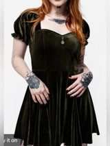 Disturbia Verdant Green Velvet Corset Mini Dress Goth US 4 UK 8 Photo 0