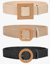 NEW Lot of 3 Straw Woven Elastic Stretch Belts Up to 30” Photo 0