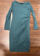 VICI Long Sleeve Side-Ruched Asymmetric Tulip Hem Dress – Dark Green (Medium) Photo 0