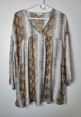 Entro M Snakeskin Print Drop Waist Tunic Babydoll Dress Boho Chic Python Western Photo 0
