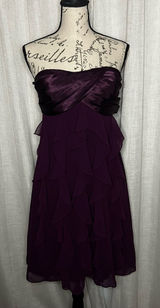 Women's Size 6 Xscape by Joanna Chen Strapless Satin Chiffon Dress in Eggplant Photo 0