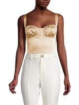Danielle Bernstein Gold Satin Ruched Camisole Cami Tank Corset Bodysuit Top Photo 0