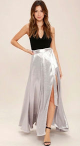 re:named Silver Metallic High Slit Maxi Wrap Skirt Small Evening Party size sm Photo 0