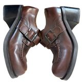 Vintage Y2K Arizona Brown Chunky Leather Buckle Heeled Loafers Grunge Indie Photo 0