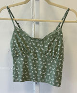 Hollister Sage Green Floral Lace‎ Trim Cami Crop Top Medium Coquette Girl Photo 0