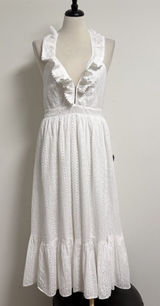 Lulus White Eyelet Halter Ruffle V Neck Ruffle Sicilian Sun Midi Dress New Large Photo 0