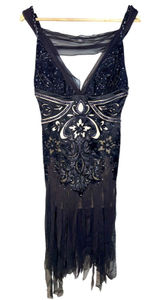 NWT Mandalay Black Silver Beaded Sequin Short Mini Evening Dress Womens Size 10 Photo 0