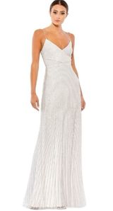 Mac Duggal 10817 Pearl White Beaded Art Deco Full Length Gown Dress Women’s US 4 Photo 0
