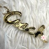 3" COACH Poppy Gold Script Fob Bag Charm Hang tag Hangtag Photo 0