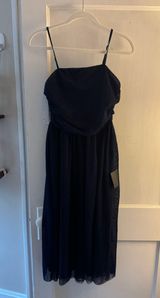 Lulus Navy Blue Swiss Dot Ruched Midi Dress Photo 0