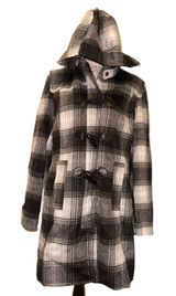 Venus Plaid Toggle Coat w/ Removable Hood – Black & White – Size 10 Photo 0