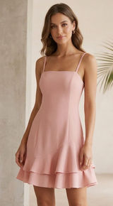 Lucy in the sky Mini Dress Women M Pink Ruffle Hem homecoming Wedding Guest Photo 0