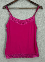 Elle Pink Lace Trim Tank Top Cami Spaghetti‎ Straps Boho Y2K Womens Large Glam Photo 0