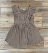 MINE Boho Cottagecore Light Brown Ruffled Babydoll Tie Waist Blouse | Size Large Photo 0