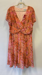 NWT Avenue Floral Chiffon Midi Dress Orange V-Neck Short‎ Sleeve Plus Size 18W Photo 0