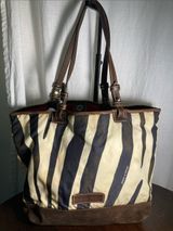 Dooney & Bourke Stripe Print Tote with Brown Trim Photo 0