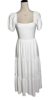 Sadie & Sage White Cottagecore Puff Sleeve Tie‎ Back Midi Dress Boho Prairie S Photo 0