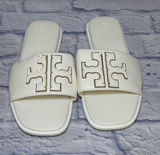 TORY BURCH Double T Sport Leather Slide Sandal Perfect White Size 9.5 (40) Photo 0