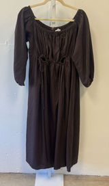 DISSH Linen Boho Western Off The Shoulder Midi Dress Cutouts Brown‎ Sz 12 Photo 0