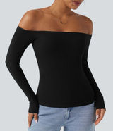 Halara Ribbed Knit Off-Shoulder Long Sleeve 2-in-1 Casual Top NWOT - small Photo 0