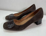 Talbots Women's 8 B Brown Croc Embossed Leather Kitten Block Heel Shoes Academia Photo 0