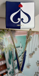 Love Moschino White Blue Split Heart Structured Shoulder Bag Gold Chain Photo 0