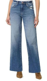 Kensie The Kaya High Rise Wide Leg Jeans blue raw frayed hem size 6 Casual Photo 0