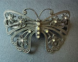 Y2K Silver Pewter Tone Hair Clip Metal Rhinestone Butterfly Floral Clip Photo 0
