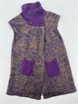 Vintage Sleeveless Wool Blend Sweater Cardigan Purple Funnel Neck Hand Knit Sz L Photo 0