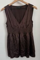 Express‎ Y2K Small Silk Blouse Peplum Babydoll Office Goblin Cinch Waist Brown Photo 0