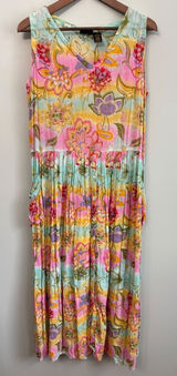 Vtg Bila Floral Print Midi Dress S Sleeveless Boho Hippy‎ Pockets Photo 0