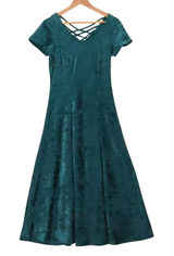 Styleworks‎ Vintage 90s Crushed Velvet Maxi Dress Womens Size S Whimsigoth Green Photo 0