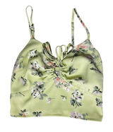 Abercrombie Women Cottage Floral Top XS Lime Green‎ Ruched Smocked Handkerchief Photo 0