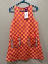 Queen Of Sparkles Pink & Orange Plaid Jewel Pocket Cotton Tank Dress Size Small Photo 0