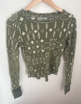 We The Free Free People Olive Green Fair Isle Waffle Knit Thermal Top Small Photo 0