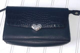 Brighton Black Leather Convertible Crossbody Wallet Croc Heart No Strap Photo 0