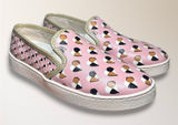 Coach 8B Pink Heart Print Slip On Sneakers Metallic Gold Trim FG2113‎ Travel Photo 0