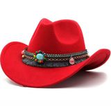 Red‎ Western Cowboy, Cowgirl Hat, Bead Tassle Strap, Men Women Retro Wide Brim Photo 0