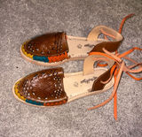 Paola Alexa mexican Brown Leather Floral Cutout Sandals with Orange Laces 8/9 Photo 0