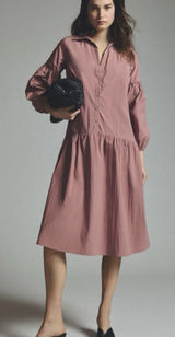 Maeve Anthropologie Taffeta Pink Shirt Dress Balloon Sleeve‎ Midi Boho XXS Photo 0