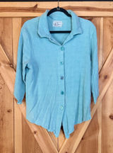 Michael Leu Vtg Women XL Light Blue Button Down Waffle Knit Art To Wear USA Made Photo 0
